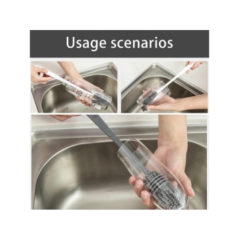 SZCZOTKA SILIKONOWA DO MYCIA BUTELEK 31CM SZARA