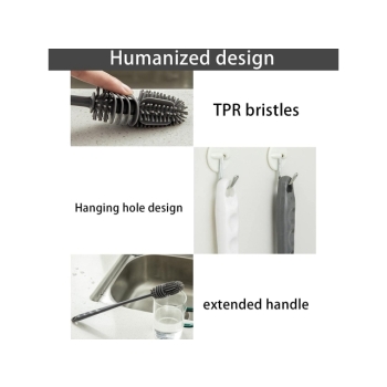 SZCZOTKA SILIKONOWA DO MYCIA BUTELEK 31CM SZARA